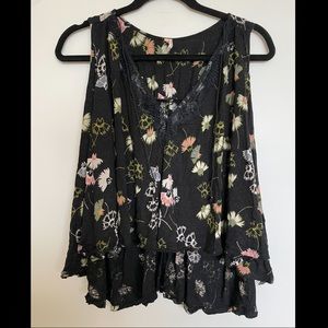 Like new Free People black with floral print and lace tank top, Small Nordstrom